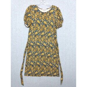 Boden Dress Womens 6R Blue Gold Paisley Floral Knot Sleeve Belted Boho Modest